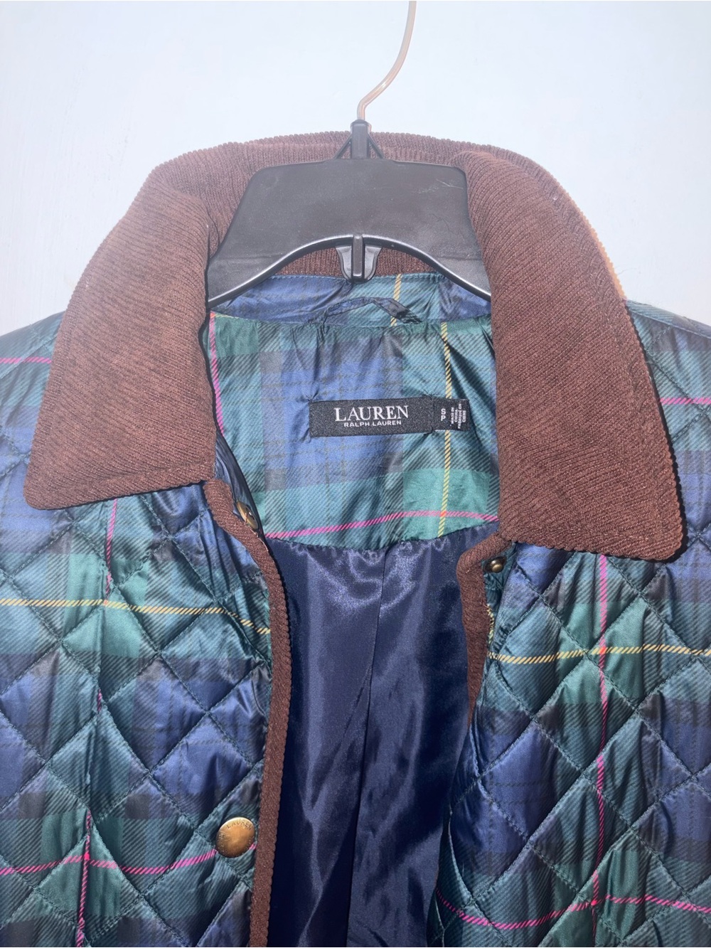 Ralph Lauren Quilted Plaid Puffer Jacket in Green, Navy & Brown